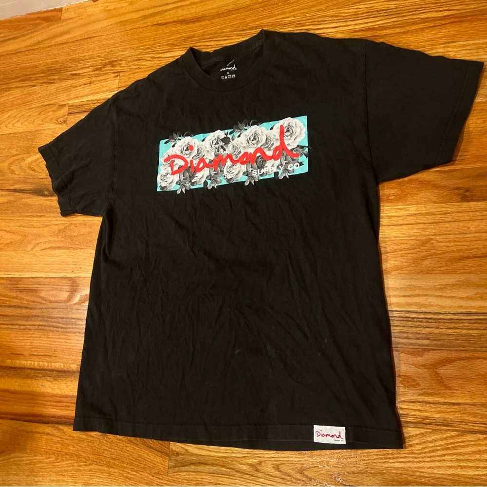 Diamond Supply Co Black Floral Shirt Size XL